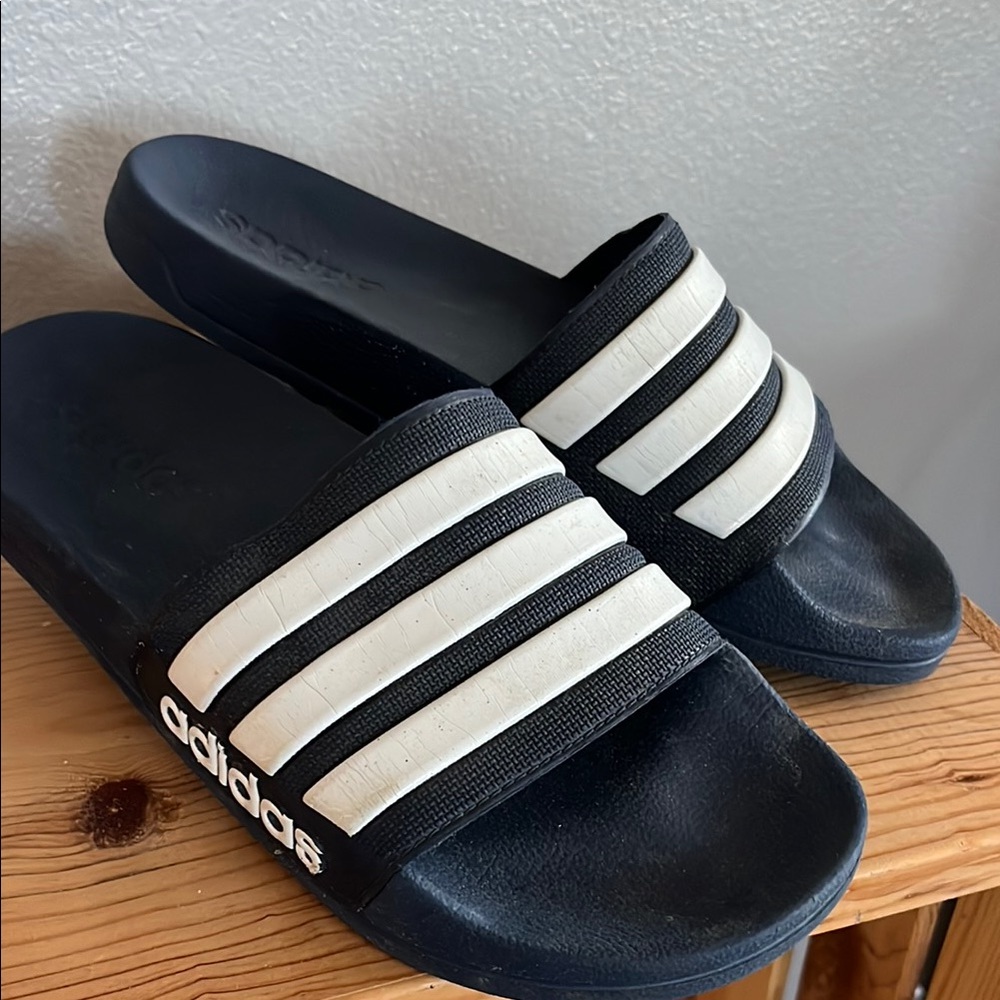 Adidas Navy and White Slide Sandals
